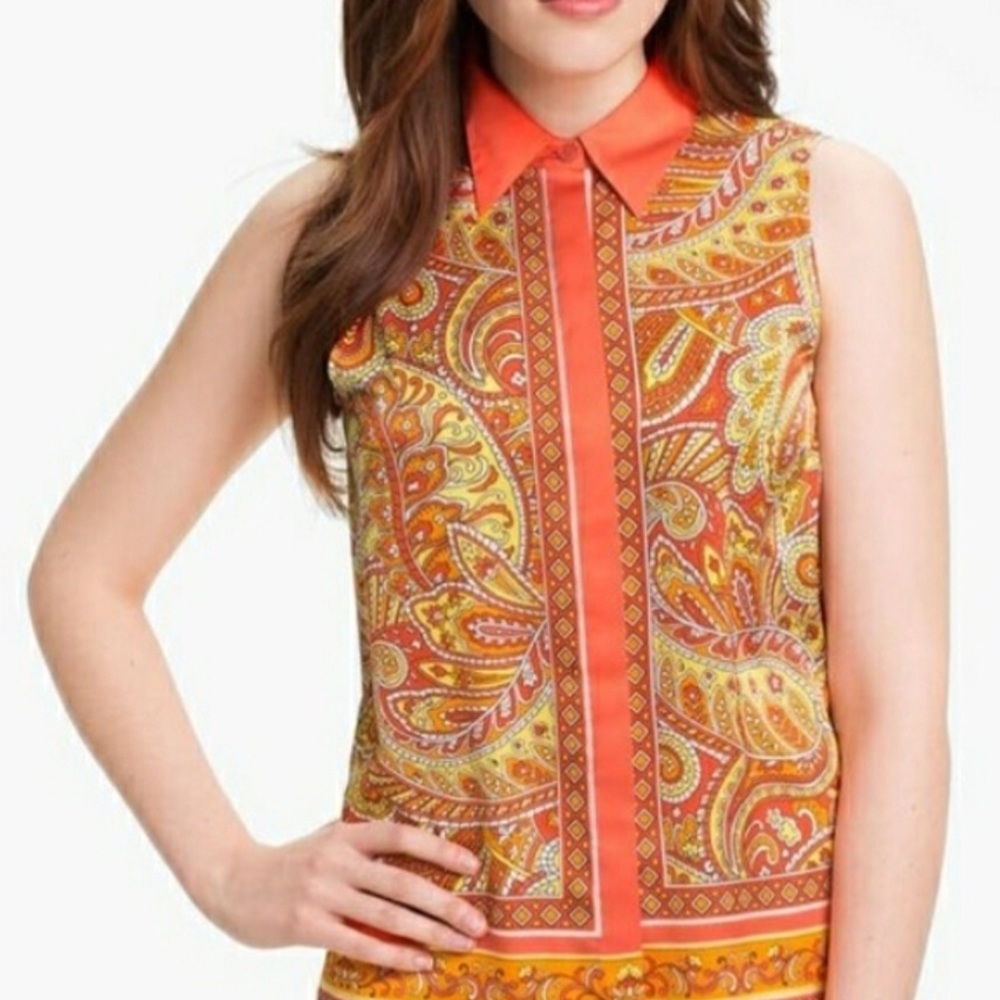 Vince Camuto Satin Paisley Print Trapeze Blouse